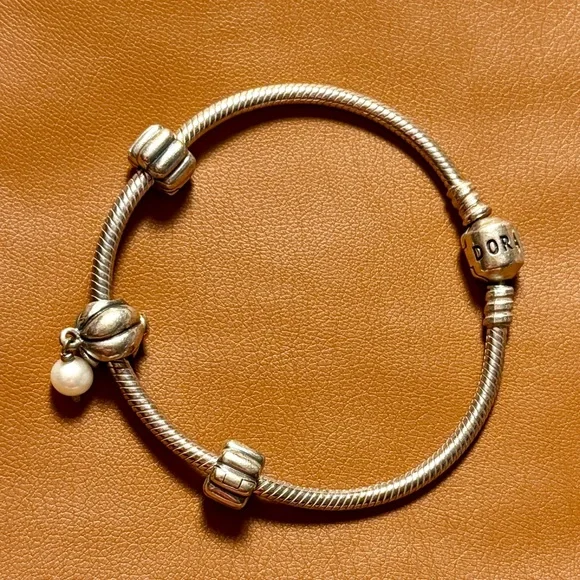 Pandora Silver Bracelet with Pearl Charm - Picture 2 of 5